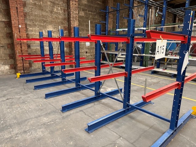 2x 7 Rahmen Kragarmregal, zweiseitig, Fischer, Rahmenhöhe ca. 2,50m, Armlänge ca. 1m, 285kg/ Arm lagertechnik 2x 7 Rahmen Kragarmregal, zweiseitig, Fischer, Rahmenhöhe ca. 2,50m, Armlänge ca. 1m, 285kg/ Arm – Bild 2