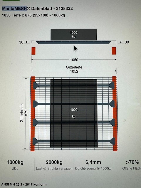 189 Stück Gitterauflagen, 1 to. / Palettenplatz, für Palettenregale 1,05m tief lagertechnik 189 Stück Gitterauflagen, 1 to. / Palettenplatz, für Palettenregale 1,05m tief – Bild 4