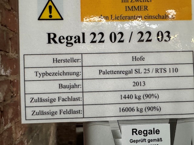 Palettenregal, Hofe, Rahmenhöhe ca. 3,50m bis 4m, Traversenlänge: 2,70m, lagertechnik Palettenregal, Hofe, Rahmenhöhe ca. 3,50m bis 4m, Traversenlänge: 2,70m, – Bild 11