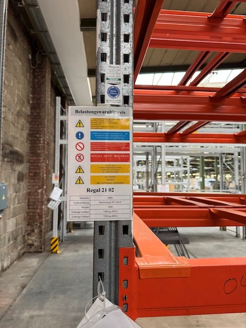 3x Einzelfelder Palettenregal, Meta / RBB, Rahmenhöhe ca. 3,50m bis 4m, Traversenlänge: 2,70m, mit Tiefenstegen, und Durchschubsicherungen lagertechnik 3x Einzelfelder Palettenregal, Meta / RBB, Rahmenhöhe ca. 3,50m bis 4m, Traversenlänge: 2,70m, mit Tiefenstegen, und Durchschubsicherungen – Bild 12