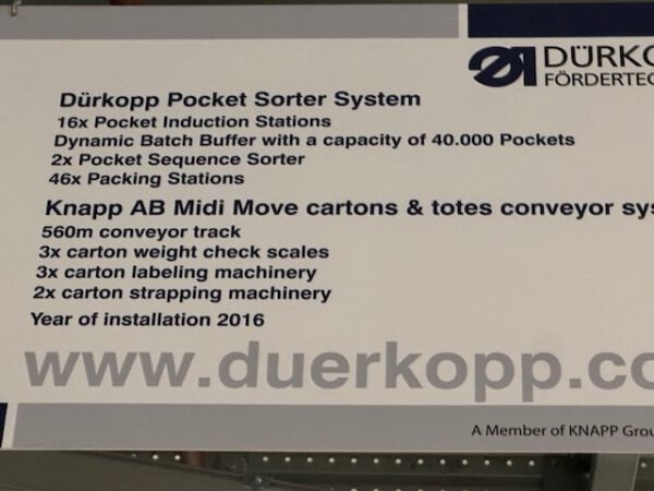 Poket Sorter System, Dürkopp, mit Taschenpuffer mit 13.000 Plätzen, gesamt über 40.000 Taschen, über 2KM Schienen, Weichen, Steigförderer, Steuerungsteile, Ersatzteilen – Bild 12