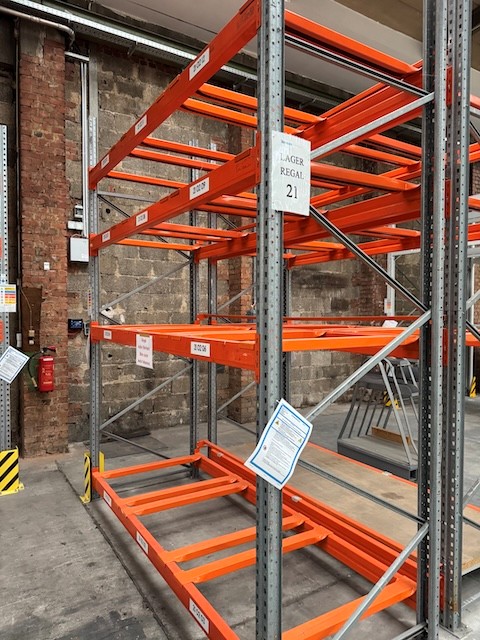 3x Einzelfelder Palettenregal, Meta / RBB, Rahmenhöhe ca. 3,50m bis 4m, Traversenlänge: 2,70m, mit Tiefenstegen, und Durchschubsicherungen lagertechnik 3x Einzelfelder Palettenregal, Meta / RBB, Rahmenhöhe ca. 3,50m bis 4m, Traversenlänge: 2,70m, mit Tiefenstegen, und Durchschubsicherungen – Bild 13