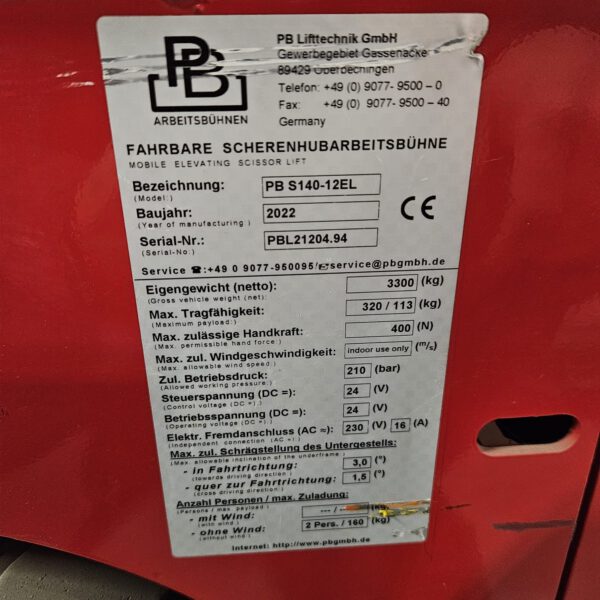 Selbstfahrende Scherenarbeitsbühne, PB Lifttechnik GmbH, Arbeitshöhe 14m, 320kg Hebekapazität – Bild 13