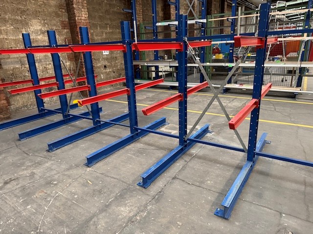 2x 7 Rahmen Kragarmregal, zweiseitig, Fischer, Rahmenhöhe ca. 2,50m, Armlänge ca. 1m, 285kg/ Arm lagertechnik 2x 7 Rahmen Kragarmregal, zweiseitig, Fischer, Rahmenhöhe ca. 2,50m, Armlänge ca. 1m, 285kg/ Arm – Bild 16