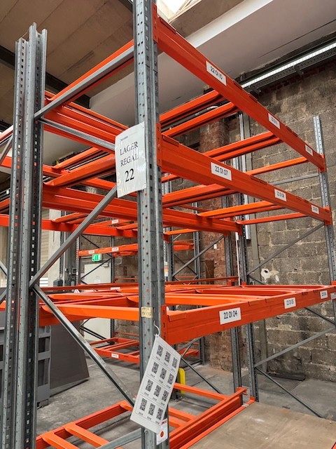 3x Einzelfelder Palettenregal, Meta / RBB, Rahmenhöhe ca. 3,50m bis 4m, Traversenlänge: 2,70m, mit Tiefenstegen, und Durchschubsicherungen lagertechnik 3x Einzelfelder Palettenregal, Meta / RBB, Rahmenhöhe ca. 3,50m bis 4m, Traversenlänge: 2,70m, mit Tiefenstegen, und Durchschubsicherungen – Bild 16