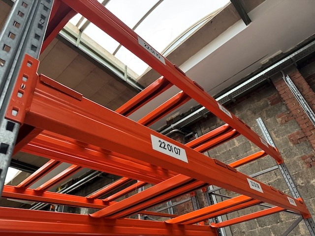 3x Einzelfelder Palettenregal, Meta / RBB, Rahmenhöhe ca. 3,50m bis 4m, Traversenlänge: 2,70m, mit Tiefenstegen, und Durchschubsicherungen lagertechnik 3x Einzelfelder Palettenregal, Meta / RBB, Rahmenhöhe ca. 3,50m bis 4m, Traversenlänge: 2,70m, mit Tiefenstegen, und Durchschubsicherungen – Bild 19