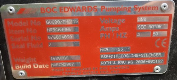Vakuumpumpe GV600 (50Hz) mit EH4200 Booster, BOC Edwards DRYSTAR Pumping System – Bild 20