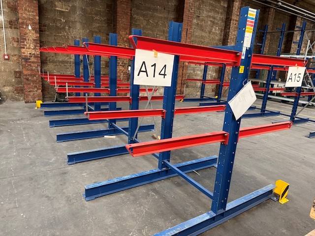 2x 7 Rahmen Kragarmregal, zweiseitig, Fischer, Rahmenhöhe ca. 2,50m, Armlänge ca. 1m, 285kg/ Arm lagertechnik 2x 7 Rahmen Kragarmregal, zweiseitig, Fischer, Rahmenhöhe ca. 2,50m, Armlänge ca. 1m, 285kg/ Arm – Bild 3