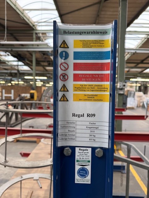 5 Rahmen Kragarmregal, zweiseitig, Fischer, Rahmenhöhe ca. 2,50m, Armlänge ca. 1m, 285kg/ Arm lagertechnik 5 Rahmen Kragarmregal, zweiseitig, Fischer, Rahmenhöhe ca. 2,50m, Armlänge ca. 1m, 285kg/ Arm – Bild 4