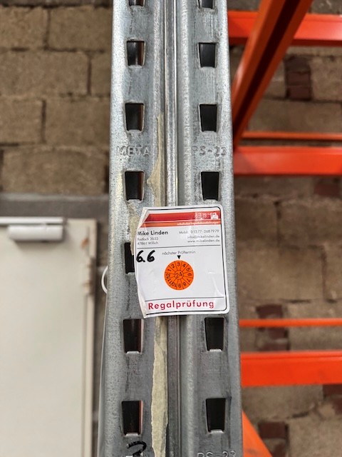 3x Einzelfelder Palettenregal, Meta / RBB, Rahmenhöhe ca. 3,50m bis 4m, Traversenlänge: 2,70m, mit Tiefenstegen, und Durchschubsicherungen lagertechnik 3x Einzelfelder Palettenregal, Meta / RBB, Rahmenhöhe ca. 3,50m bis 4m, Traversenlänge: 2,70m, mit Tiefenstegen, und Durchschubsicherungen – Bild 4