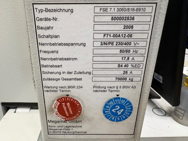 Liftsystem, Megamat FSE 7.1, ca. 6,91m hoch, mind. 331kg / Tablar, Tablar: ca. 3,06m x 81cm lagertechnik Liftsystem, Megamat FSE 7.1, ca. 6,91m hoch, mind. 331kg / Tablar, Tablar: ca. 3,06m x 81cm – Bild 4