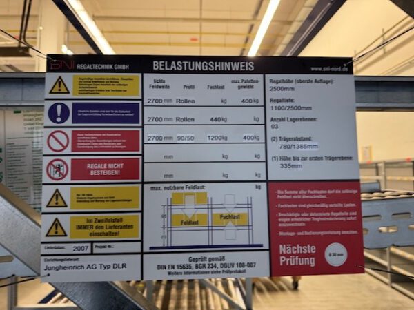 2x 7 Felder Palettendurchlaufregale mit 1 Durchlaufebene für Kisten / Kartons und einer Ablageebene für Paletten, Jungheinrich – Bild 38