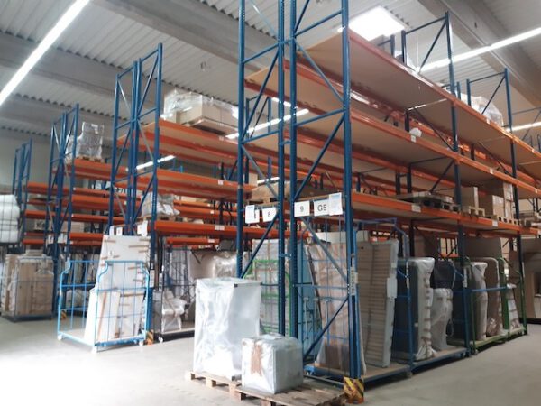 Palettenregal, Polypal, Höhe 7m, Traversenlänge 2,70m und hauptsächlich 3,60m, 500kg pro Palette, max. 1.455 Palettenstellplätze, inkl. Spanplatten – Bild 5