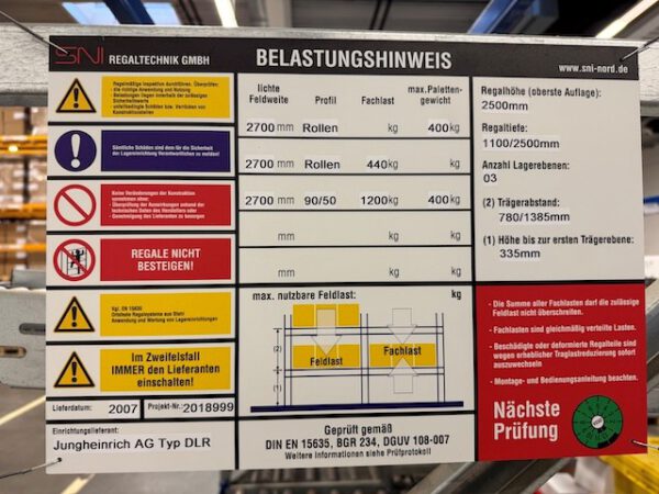 2x 7 Felder Palettendurchlaufregale mit 1 Durchlaufebene für Kisten / Kartons und einer Ablageebene für Paletten, Jungheinrich – Bild 5