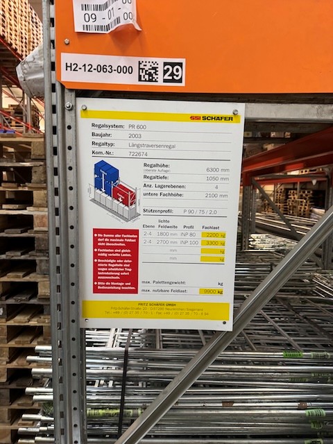 Palettenregal, SSI Schäfer, 6,30m bis 8,60m Höhe , Traversenlänge 1,80m, 4,50m und hauptsächlich 2,70m 1.100kgkg pro Palette, ca. 2.290 Palettenstellplätze, lagertechnik Palettenregal, SSI Schäfer, 6,30m bis 8,60m Höhe , Traversenlänge 1,80m, 4,50m und hauptsächlich 2,70m 1.100kgkg pro Palette, ca. 2.290 Palettenstellplätze, – Bild 5