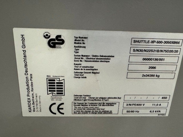 3x Liftsystem, Kardex XP 500, ca. 3m hoch, 450kg / Tablar, Tablar: ca. 3m x 86cm lagertechnik 3x Liftsystem, Kardex XP 500, ca. 3m hoch, 450kg / Tablar, Tablar: ca. 3m x 86cm – Bild 5