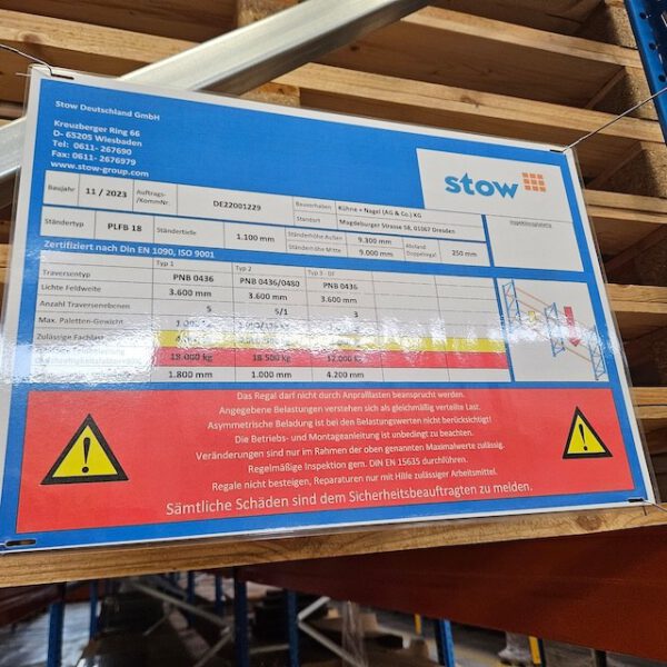 Palettenregal, Stow, Höhe 9m, Traversenlänge 3,60m, 1.000kg pro Palette, max. 7.496 Palettenstellplätze, – Bild 6