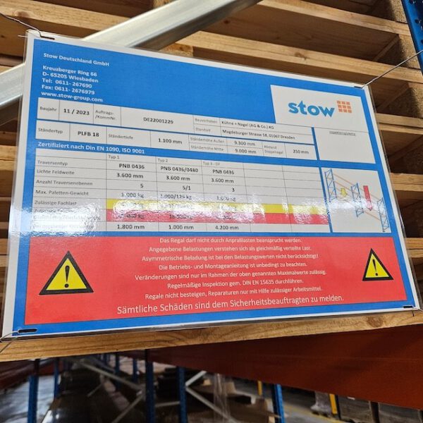 Palettenregal, Stow, Höhe 9m, Traversenlänge 3,60m, 1.000kg pro Palette, max. 7.496 Palettenstellplätze, – Bild 8