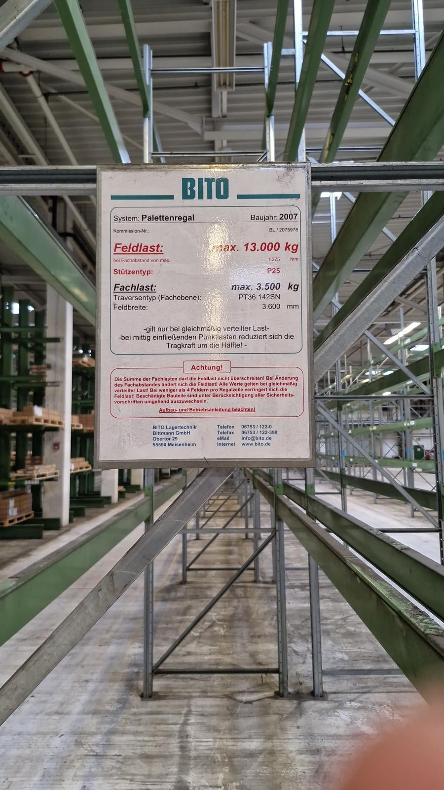 Palettenregal, Bito, Rahmenhöhe 4,50m bis 5,50m, Traversenlänge: 3,60m, max. 4.400 Stellplätze, lagertechnik Palettenregal, Bito, Rahmenhöhe 4,50m bis 5,50m, Traversenlänge: 3,60m, max. 4.400 Stellplätze, – Bild 9