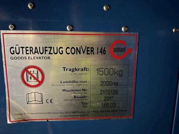 2x Aufzug für Güter, Gebhardt, Conver 146, 146.03, aus einer 4 stöckigen Fachbodenregalanlage – Bild 10