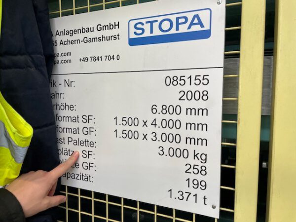 automatischer Blechlagerturm, Stopa, für Bleche max. 1,50m x 3m, bzw. 4m, 3 To. Kassette, 476 Lagerplätze – Bild 35