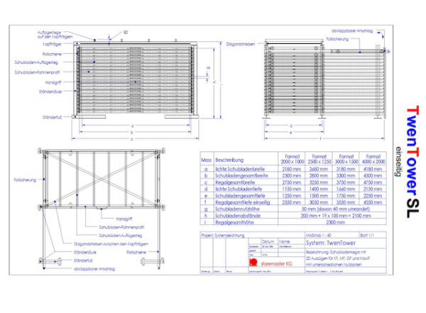 Blechtafellager, 19 Kassetten, TwenTower SL, Storemaster, Format 2500x1250mm lagertechnik