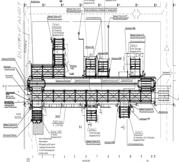 vollautomatisches Blechlager mit 6 Auslagerstationen, 1 Einlagerstation, Remmert, für Bleche max. 4000x2000mm, 243 Lagerplätze, 200 vorhandene Kassetten, max. Beladung pro Palette 5000kg – gebraucht - : lagertechnik