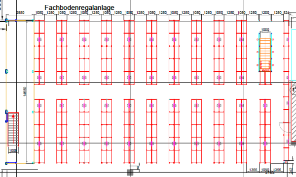 Fachbodenregalanlage, Bito, ca. 15m x 26m, Fachböden ca. 1,30m x 0,50m lagertechnik