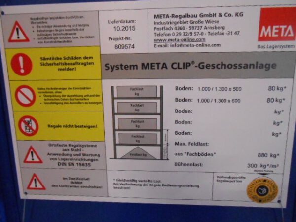 Kleine Fachbodenregalanlage, Meta, Fachbodenmaß hauptsächlich 1m x 0,50m, ca. 172 Felder, 5m Höhe – gebraucht – : – Bild 19