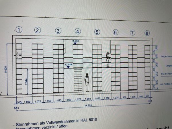 Kleine Fachbodenregalanlage, Meta, Fachbodenmaß hauptsächlich 1m x 0,50m, ca. 172 Felder, 5m Höhe – gebraucht – : lagertechnik