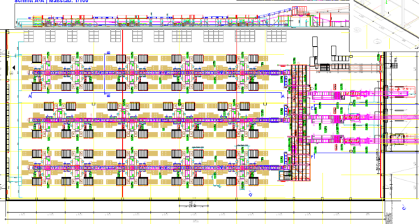 800m Fördertechnik, SSI Schäfer, bestehend aus Gurtförderern, Steigbändern, Rollenbahnen, Kurven, Umsetzern, Leerkartonagenband, verschiedene Breiten lagertechnik