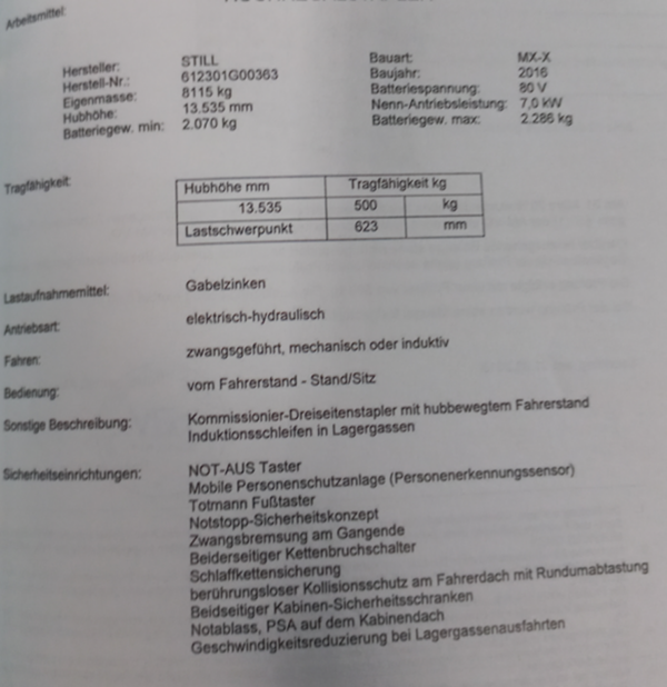 Kommissionier-Dreiseitenstapler Still, MX-X, 500kg / Palette, mit hubbewegten Fahrerstand, Induktionsschleifen in Lagergassen – Bild 10