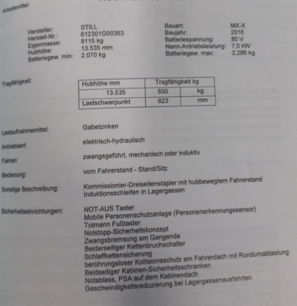 Kommissionier-Dreiseitenstapler Still, MX-X, 500kg / Palette, mit hubbewegten Fahrerstand, Induktionsschleifen in Lagergassen lagertechnik