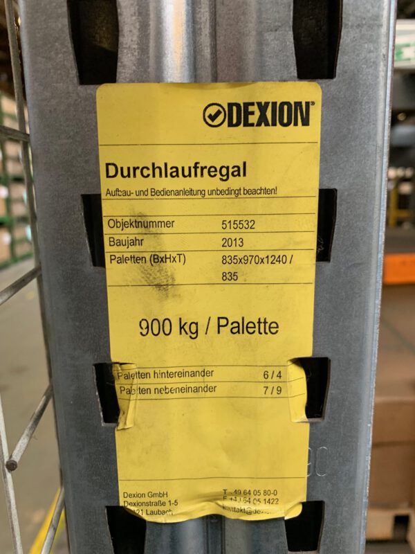 Palettendurchlaufregale, Dexion, max. 900kg / Palette, Höhe ca. 4,50m. ca. 110 Stellplätze – gebraucht -: – Bild 4