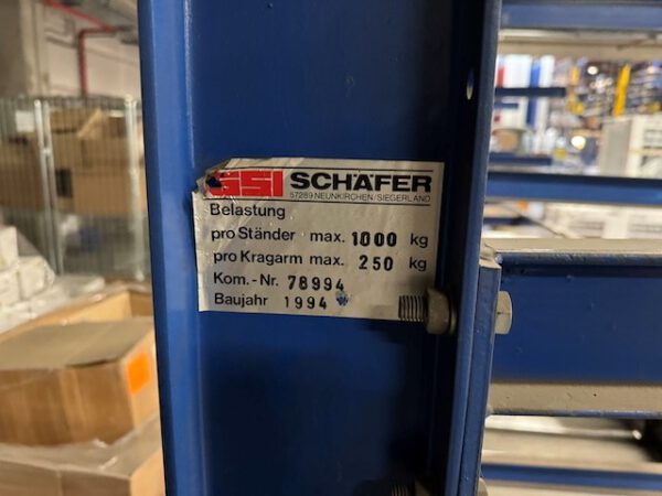 2 x Kragarmregal, einseitig, SSI Schäfer, 2m hoch, 1m Arme, 250kg / Arm – Bild 3