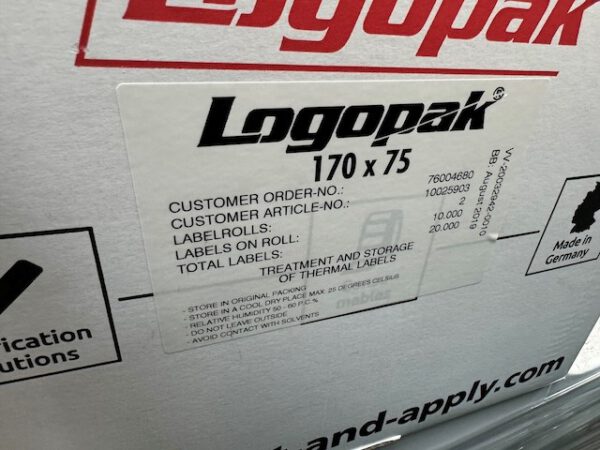 8 Kartons (16 Rollen, je 10.000 Etiketten) Labels für Etikettendrucker, Logopak, 170x75, – Bild 3