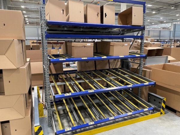 53 Felder Kolli-Durchlaufregal mit bis zu 2m tiefe Ebene, Stückgut – Durchlaufregalanlage / Bereitstellregale für Kästen und Kartonagen, SSI Schäfer – Bild 4