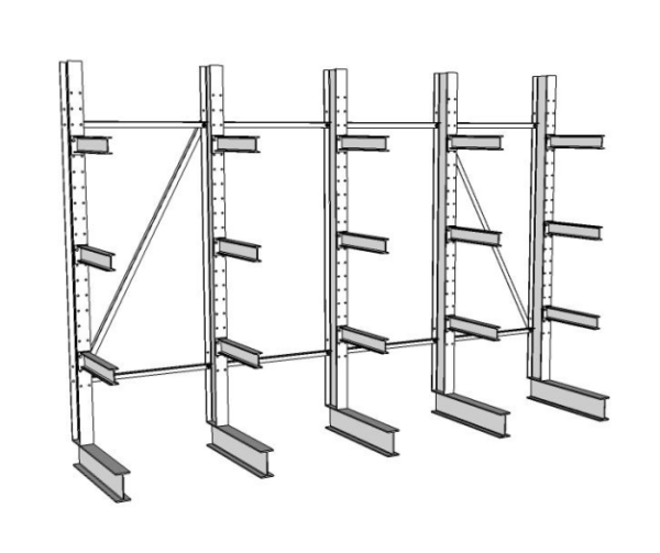 Kragarmregal, einseitig, Rahmenhöhe 2,60m Höhe, 80cm tiefe Arme, 750kg pro Arm, feuerverzink lagertechnik