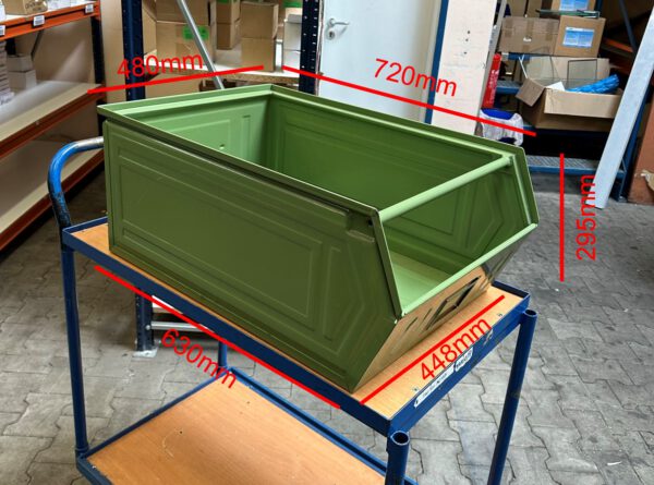 4.900 Stück Sichtlagerstapelkisten, Metall, ähnlich Typ: 14/7-1, ca. 720 x 448x 295mm und Typ: 14/7-2 l 50 x 30 x 20cm, mit Tragstab