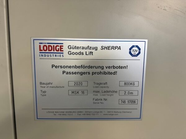 Lastenaufzug über 3 Etagen. Lödige, 800kg, für den Aufbau auf einem Hallenboden (ohne Grube) – Bild 3