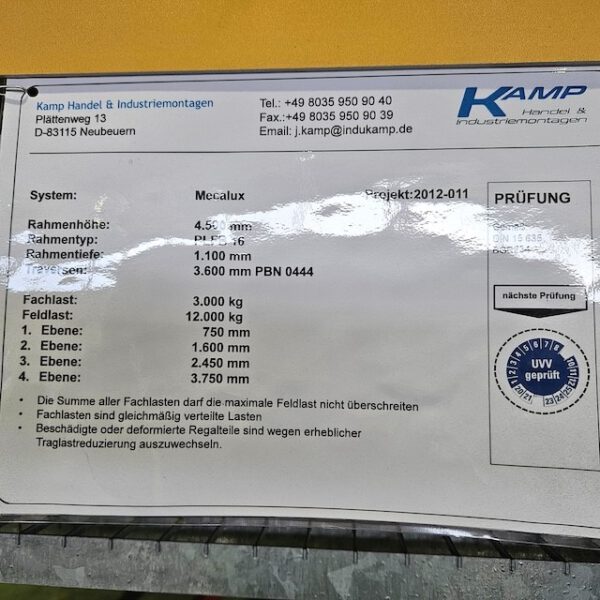 Palettenregal, Mecalux, ca.: 4,50m hoch, 1.000kg / Palette, ca. 2.040 Palettenstellplätze – Bild 6