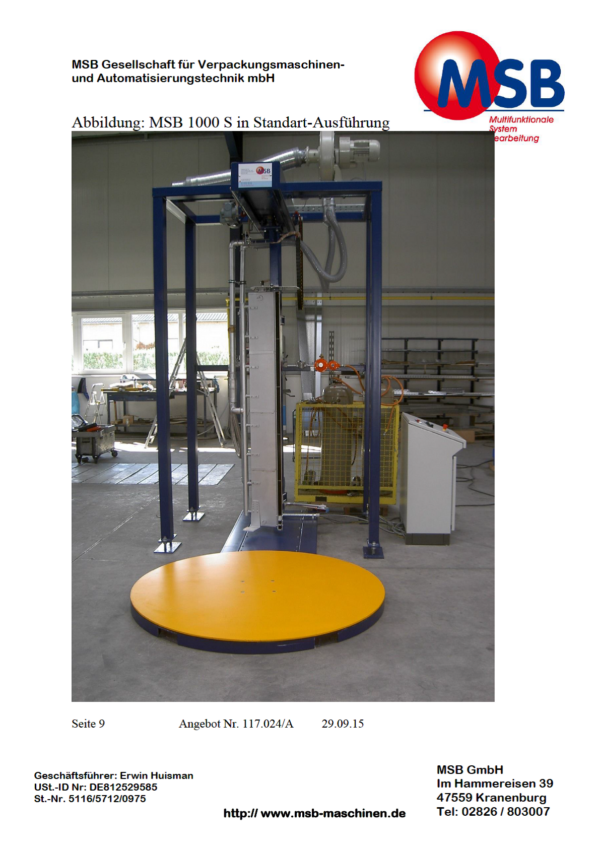Paletten-Schnellschrumpfautomat Typ MSB 1000 S mit Drehtisch