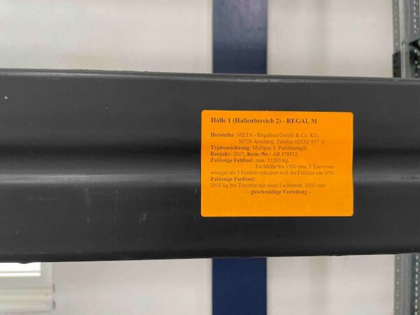 Palettenregal 5,50m hoch, Meta, 900kg / Palette, ca. 96 Stellplätze – Bild 10