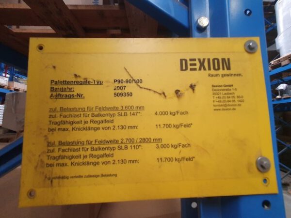 Palettenregal, Dexion, 1.000kg pro Palettenplatz, Rahmenhöhe ca. 6,40m, max.  8.250 Stellplätze – Bild 11