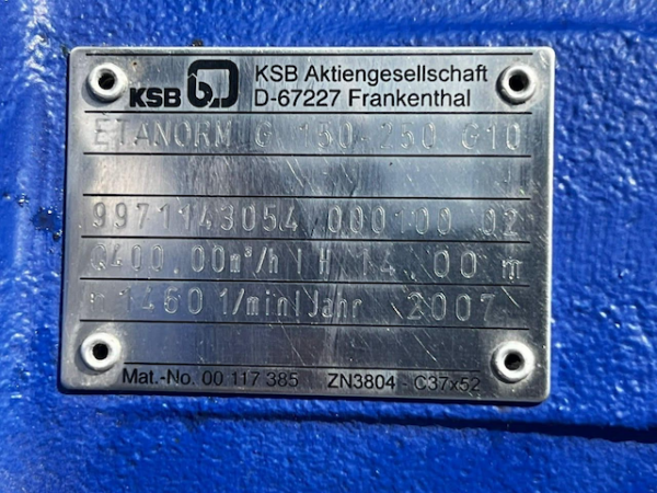 2 x KSB Pumpe ETANORM G 150-250 G10 Motor 1LG4183-4AA60 SN 02 – Bild 2