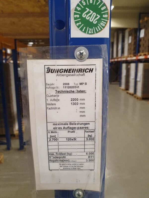 Palettenregal ca. 3,50m hoch, Jungheinrich, 1.000kg / Palette, ca. 560 Stellplätze – Bild 3
