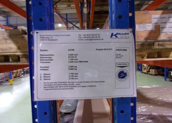 Palettenregal, Stow, ca, 4,50m hoch, 1.000kg / Palette, ca. 2.560 Palettenstellplätze – Bild 3