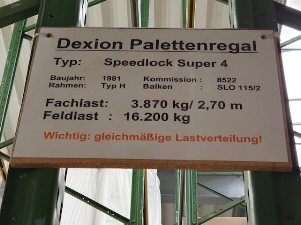 Palettenregal, Dexion, 1.290 kg pro Palettenplatz, Rahmenhöhe ca. 6,70m, max. 650 Stellplätze – Bild 4