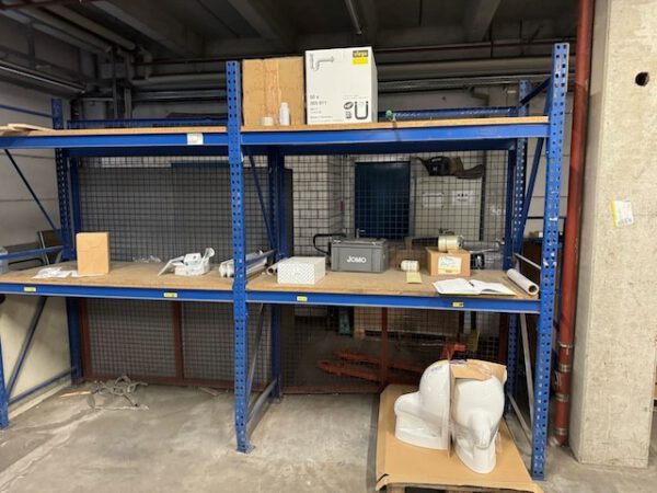 9 Stück Palettenregal / Weitspannregal je 2 Felder mit Spanplatten und Rückwänden, Höhe ca. 2,50m, – Bild 7
