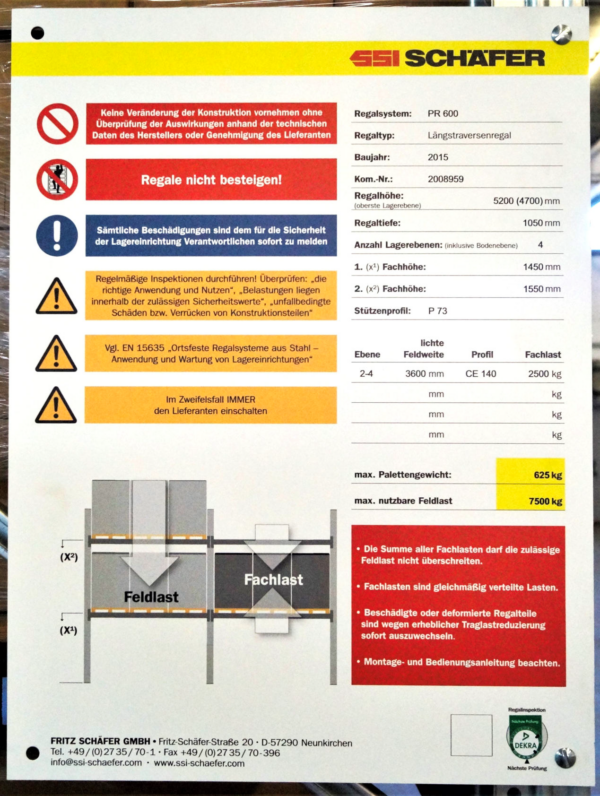 Palettenregal 5,20m hoch, SSI Schäfer PR600, 625kg / Palette, ca. 1.086 Stellplätze lagertechnik